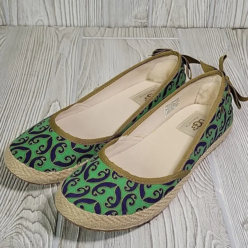 UGG Indah Marrakech Green Blue Cotton Flats Womens Size 7 New